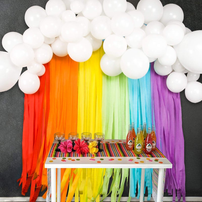 JOYYPOP Rainbow Party Decorations with White Balloon Garland and Rainbow Crepe Paper Streamers for Rainbow Baby Shower Rainbow Birthday Party - Image 1